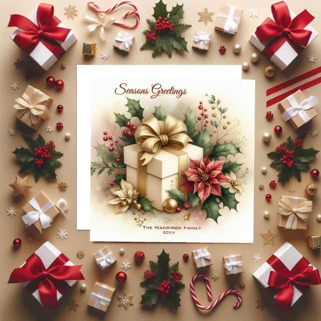 Cartes Pour Fêtes Annuelles Jolie Coquette Golden Bow Poinsettia (Créateur téléchargé)
