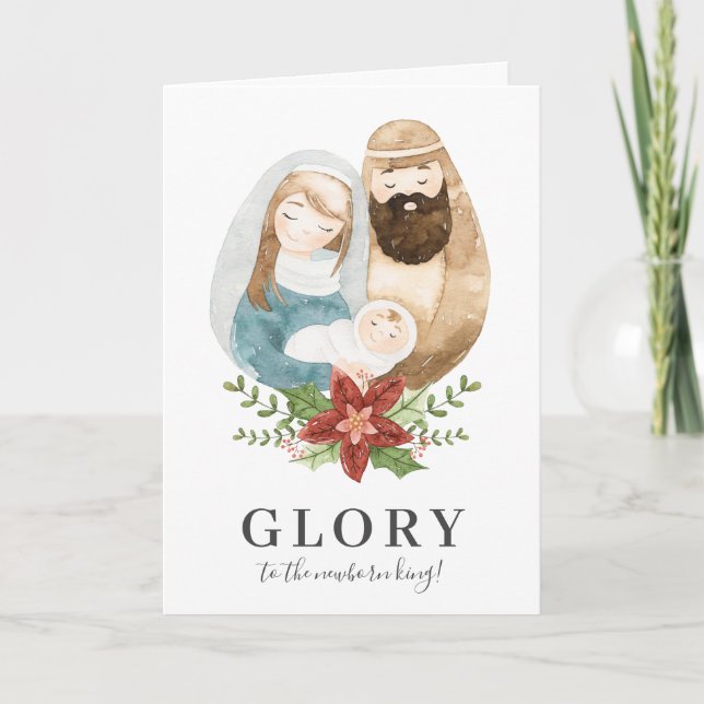 Cartes Pour Fêtes Annuelles Jolie Crèche à l'aquarelle Gloire de Noël chrétien (Devant)