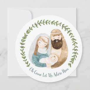 Cartes Pour Fêtes Annuelles Jolie crèche chrétienne Noël aquarelle