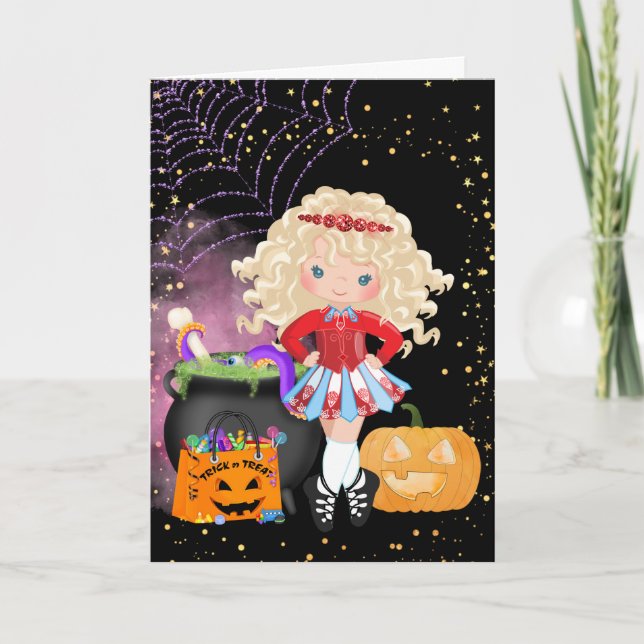 Cartes Pour Fêtes Annuelles Jolie danseuse irlandaise blonde Halloween (Devant)