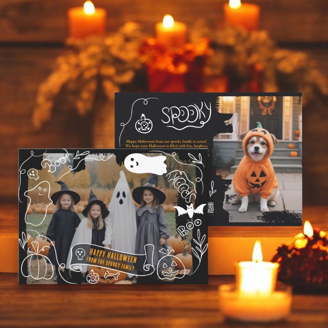 Cartes Pour Fêtes Annuelles Jolie Éffrayante Happy Halloween illustrations 2 p (Cute Spooky Happy Halloween illustrations 2 photos Holiday Card)