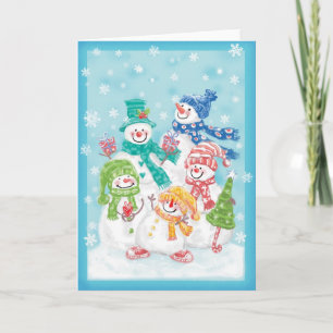 Cartes Pour Fêtes Annuelles Jolie famille des neigeurs de Noël dans la neige
