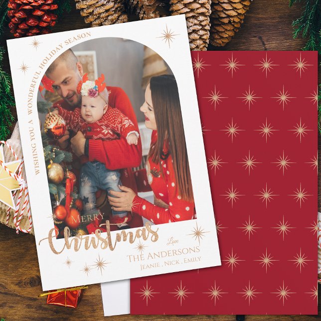 Cartes Pour Fêtes Annuelles Jolie Faux Rose Gold Family Photo Joyeux Noël (Pretty Faux Rose Gold Family Photo Merry Christmas Holiday Card)