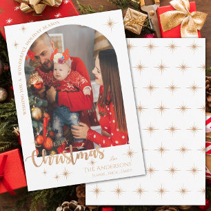 Cartes Pour Fêtes Annuelles Jolie Faux Rose Gold Family Photo Joyeux Noël