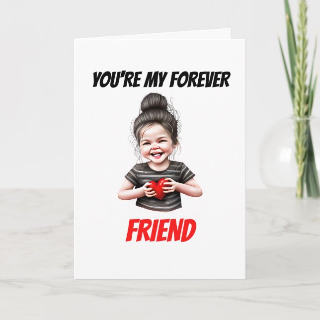 Cartes Pour Fêtes Annuelles Jolie fille caucasienne brunette bun pour toujours (Devant)