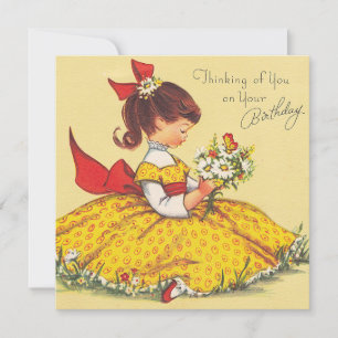Cartes Pour Fêtes Annuelles Jolie fille d'anniversaire Vintage en robe