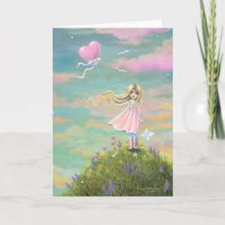 Cartes Pour Fêtes Annuelles Jolie fille d'art fantaisiste avec ballon en forme