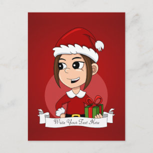Cartes Pour Fêtes Annuelles Jolie fille de Noël aux cheveux bruns