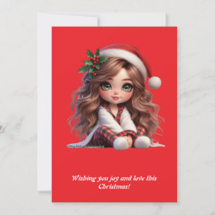 Cartes Pour Fêtes Annuelles Jolie fille de Noël avec chapeau de Père Noël Art