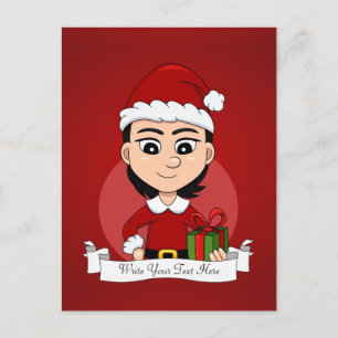 Cartes Pour Fêtes Annuelles Jolie fille de Noël avec cheveux noirs courts