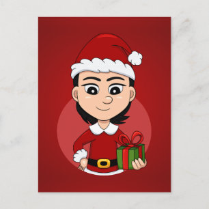 Cartes Pour Fêtes Annuelles Jolie fille de Noël avec cheveux noirs courts