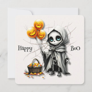 Cartes Pour Fêtes Annuelles Jolie fille squelette avec ballons citrouille