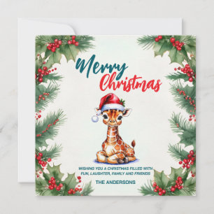 Cartes Pour Fêtes Annuelles Jolie girafe d'aquarelle Père Noël Joyeux Noël