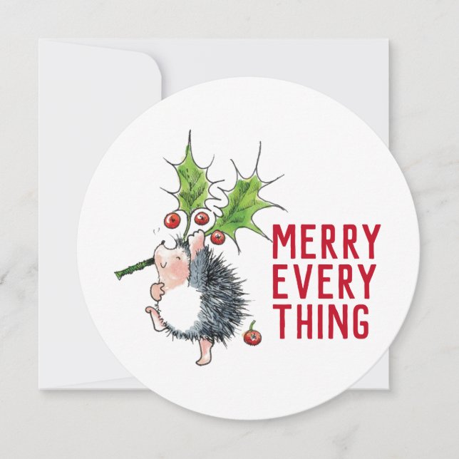 Cartes Pour Fêtes Annuelles Jolie Hérisson Joyeux Tout Noël Rond (Devant)