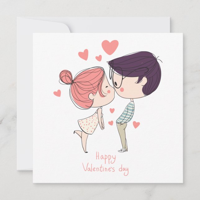 Cartes Pour Fêtes Annuelles Jolie journée des Valentines en caricature Couple (Devant)