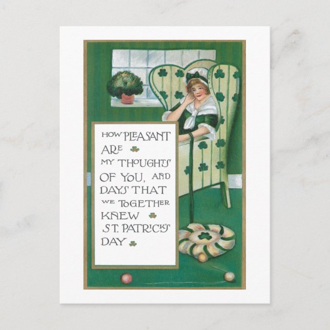 Cartes Pour Fêtes Annuelles Jolie Lassie irlandaise avec St. Patrick's Day Gre (Devant)