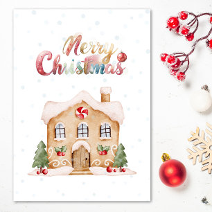 Cartes Pour Fêtes Annuelles Jolie maison d'hiver à l'aquarelle Joyeux Noël
