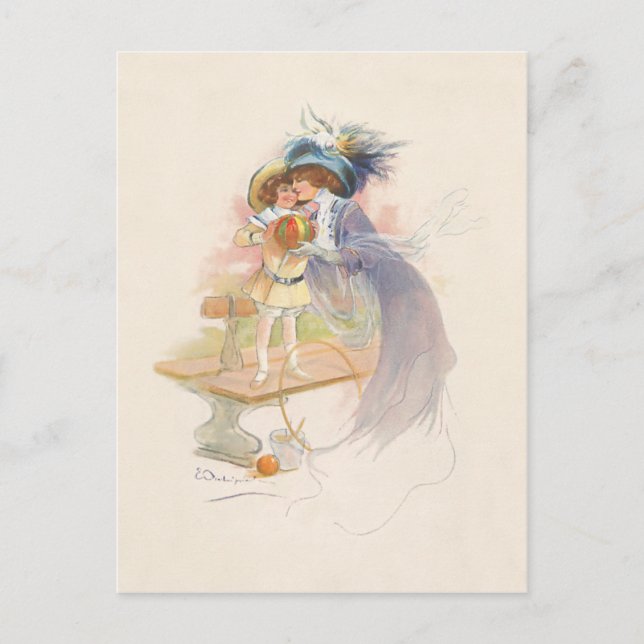 Cartes Pour Fêtes Annuelles Jolie mère et fille victorienne (Devant)