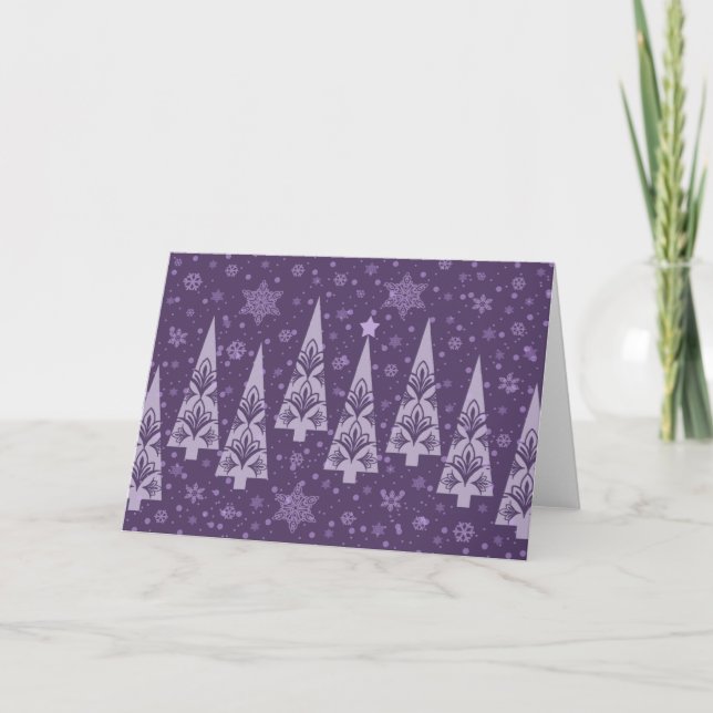 Cartes Pour Fêtes Annuelles Jolie moderne violet arbres de Noël Snowflakes (Devant)