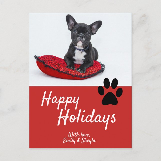 Cartes Pour Fêtes Annuelles Jolie Paw Red Script Chien Photo Happy (Devant)