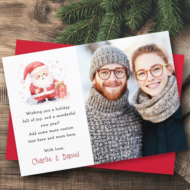 Cartes Pour Fêtes Annuelles Jolie Père Noël aquarelle Joyeuse photo de Noël (Cute Santa watercolor Merry Christmas photo Holiday Card)