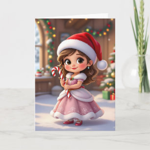 Cartes Pour Fêtes Annuelles Jolie petite princesse avec un chapeau de Noël