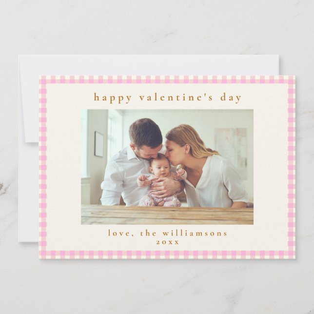 Cartes Pour Fêtes Annuelles Jolie photo à carreaux gingham rose Saint-Valentin (Devant)
