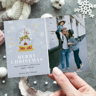 Cartes Pour Fêtes Annuelles Jolie photo de famille dans une boule à neige Joye