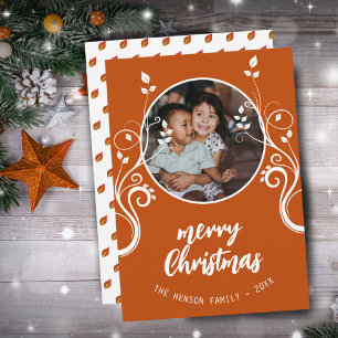 Cartes Pour Fêtes Annuelles Jolie photo de famille Feuillage blanc Joyeux Noël