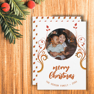 Cartes Pour Fêtes Annuelles Jolie photo de famille Feuillage rouge Joyeux Noël