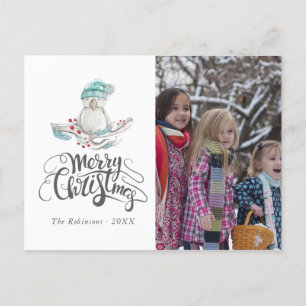 Cartes Pour Fêtes Annuelles Jolie photo de Noël d'oiseau d'hiver à l'aquarelle