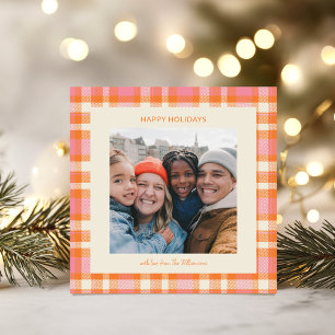 Cartes Pour Fêtes Annuelles Jolie photo de Noël rétro à carreaux rose orange