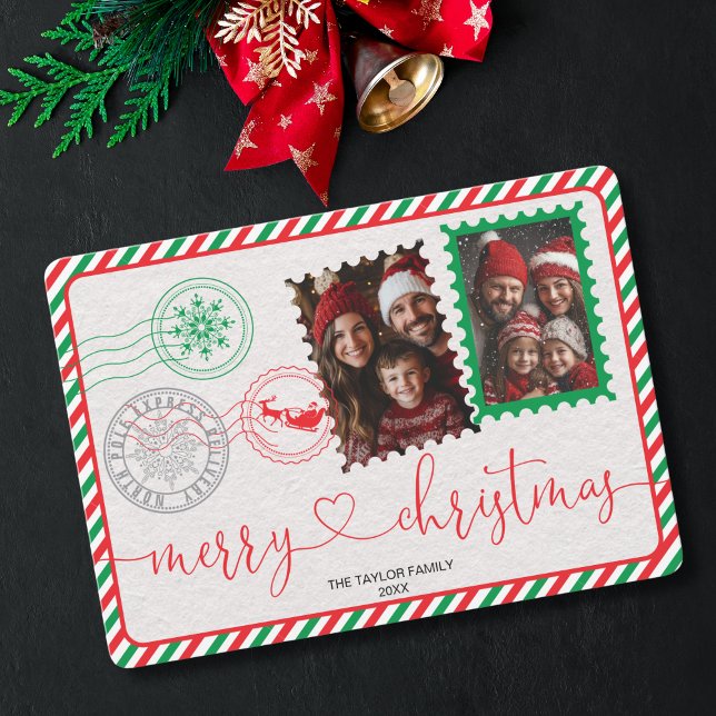 Cartes Pour Fêtes Annuelles Jolie photo moderne rouge et verte Joyeux Noël (Créateur téléchargé)