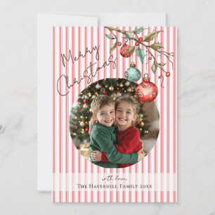 Cartes Pour Fêtes Annuelles Jolie photo rose rayures Aquarelle Joyeux Noël