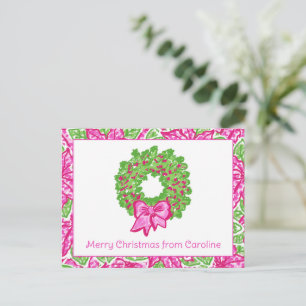 Cartes Pour Fêtes Annuelles Jolie preppy Noël rose et vert Wreath