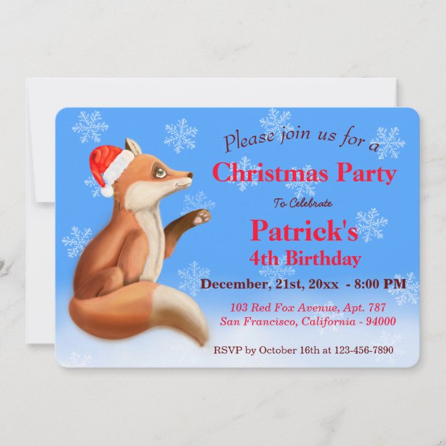 Cartes Pour Fêtes Annuelles Jolie Red Fox hiver Noël fête d'anniversaire (Devant)
