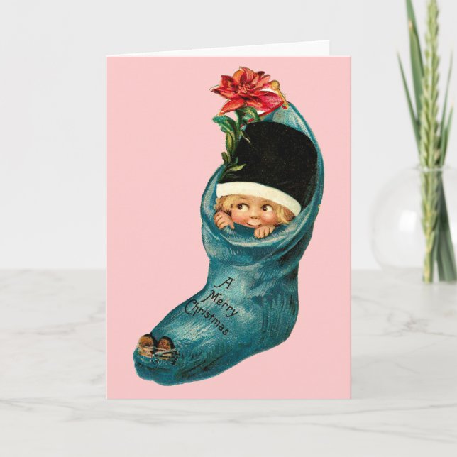 Cartes Pour Fêtes Annuelles Jolie réserve de Noël, Petit enfant, Bleu rose (Devant)