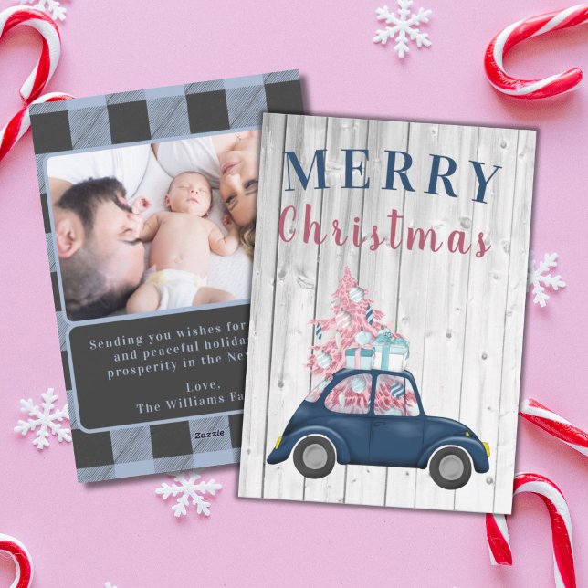 Cartes Pour Fêtes Annuelles Jolie Rétro Pink Christmas Tree Gîtes de voeux (CUTE RETRO VINTAGE CAR PINK CHRISTMAS TREE CHRISTMAS GREETING CARD
)