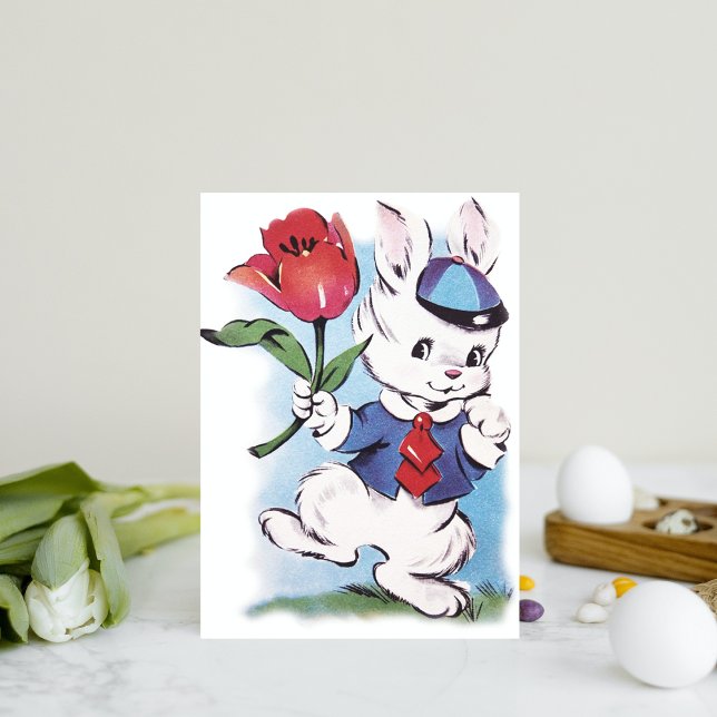 Cartes Pour Fêtes Annuelles Jolie rétro vintage lapin de Pâques ajouter le mes (Créateur téléchargé)