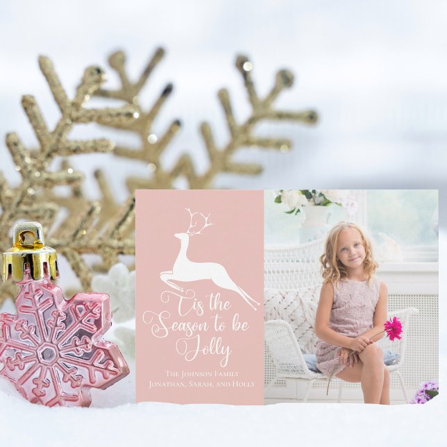 Cartes Pour Fêtes Annuelles Jolie rose pâle Reindeer Kids Photo (Créateur téléchargé)