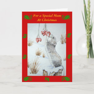 Cartes Pour Fêtes Annuelles jolie scène de neige de souris pour maman à noël