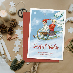 Cartes Pour Fêtes Annuelles Jolie scène Vintage pour enfants   Voeux Joyeux