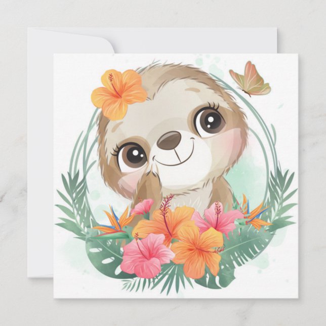 Cartes Pour Fêtes Annuelles Jolie Sloth (Devant)