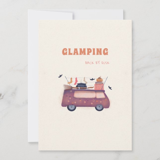 Cartes Pour Fêtes Annuelles Jolie Sorcière Glamping Citrouille Bus Halloween (Devant)
