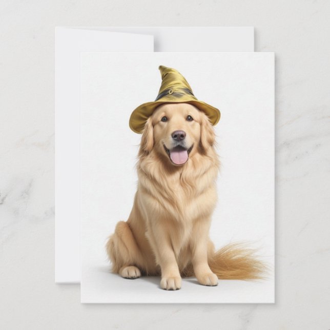 Cartes Pour Fêtes Annuelles Jolie sorcière Golden Retriever (Devant)