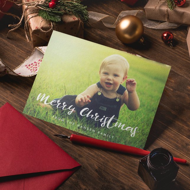 Cartes Pour Fêtes Annuelles Jolie typographie Joyeux Noël Famille Photo (Créateur téléchargé)