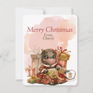 Cartes Pour Fêtes Annuelles Jolie vache à l'aquarelle