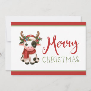 Cartes Pour Fêtes Annuelles Jolie vache de Noël mignonne