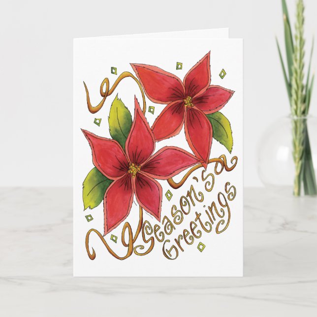 Cartes Pour Fêtes Annuelles Jolies Bonnes Fêtes de Noël avec Poinsettias (Devant)