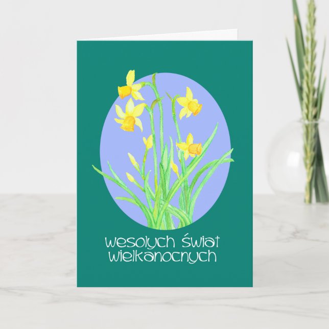 Cartes Pour Fêtes Annuelles Jolies Daffodiques Polonais Langue Pâques (Devant)